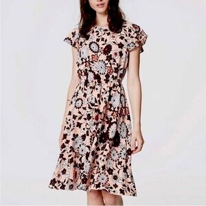 NWT Loft Black Floral Blush Pink Midi Dress Size XSP